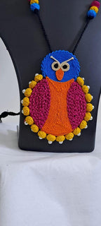 Handmade thread jewellery necklace set with owl pendant and matching earrings
