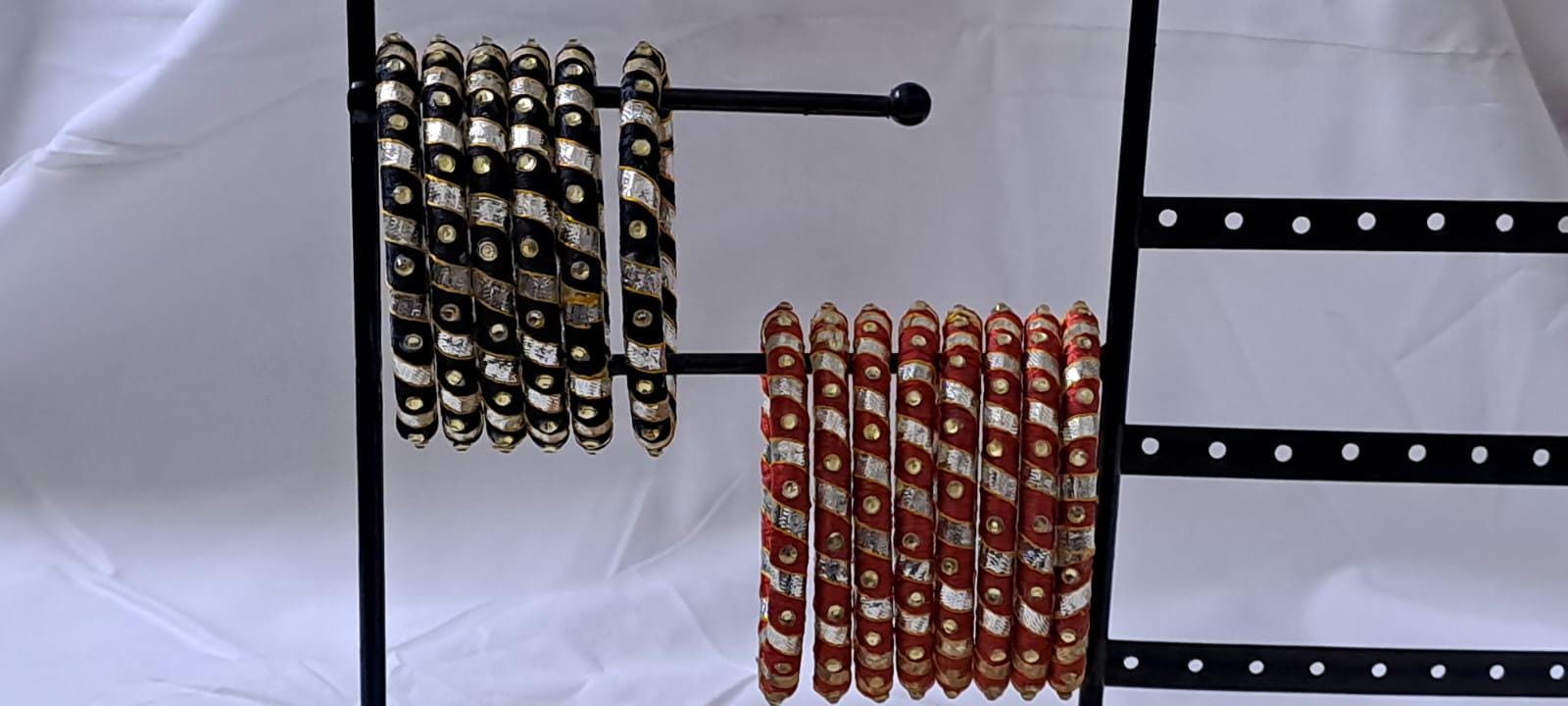Red and black colour traditional kundan n gotta patti bangles with zari box  (set of 14 bangles)