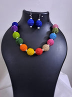 Crochet thread beads necklace set with matching earrings