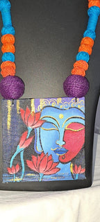 Handpainted fabric jewellery set with matching earrings