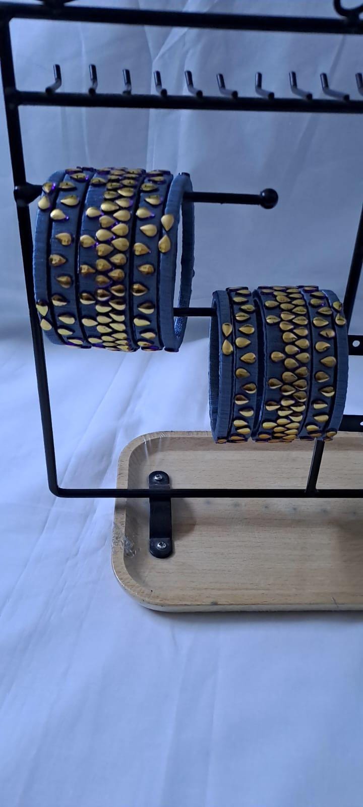 Grey colour traditional thread kundan bangles with zari bangle box