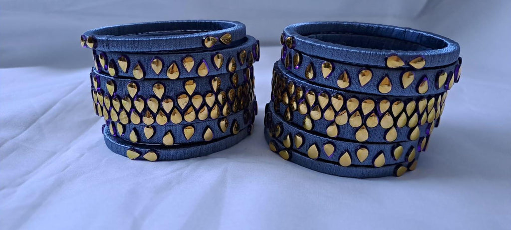 Grey colour traditional thread kundan bangles with zari bangle box