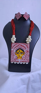 Handpainted fabric necklace set with earrings