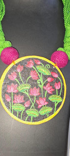 Handpainted fabric necklace set with earrings