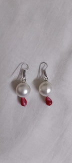 Red  braided thread necklace with pearl n pearl danglers