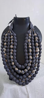 Exclusive multi-layered light grey fabric necklace