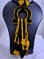 Crochet thread necklace set with fringes and matching earrings