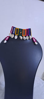 Handmade Kutch Glass work choker necklace with glass work earrings