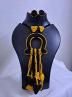 Crochet thread necklace set with fringes and matching earrings