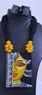 Handpainted fabric necklace set with earrings