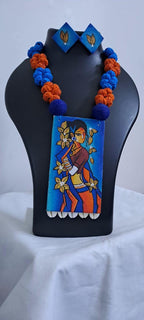 Handpainted fabric necklace set with earrings