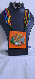 Terracotta fish pendant and thread necklace