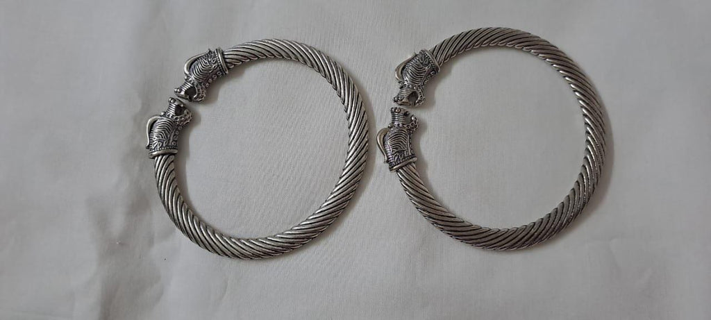Traditional silver oxidised bangles with lion face