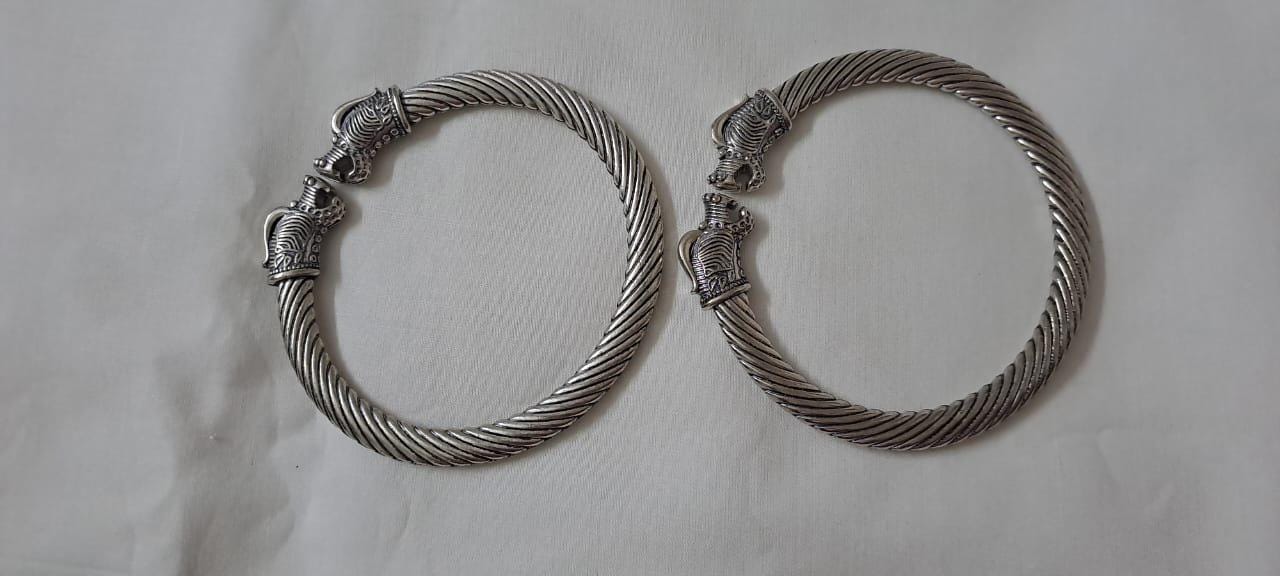 Traditional silver oxidised bangles with lion face