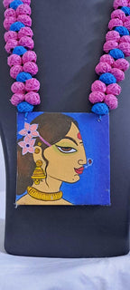 Handpainted fabric jewellery set with matching earrings