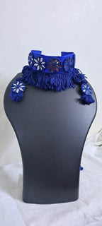 Handmade Kutch Glass work choker necklace with glass work earrings