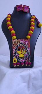 Handpainted fabric jewellery set with matching earrings