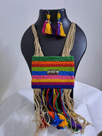 Multi colour crochet thread necklace with thread danglers and matching thread earrings