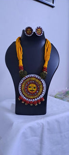 Handpainted fabric jewellery set with matching earrings