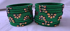 Green colour traditional thread kundan bangles with zari bangle box