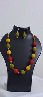 Crochet thread beads necklace set with matching earrings