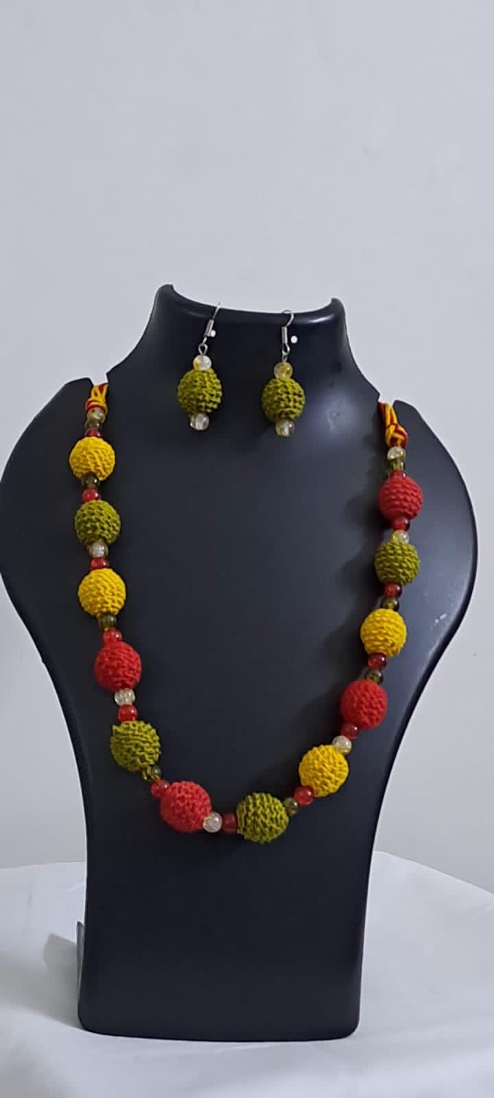 Crochet thread beads necklace set with matching earrings