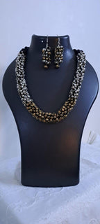 Exclusive silver oxidised traditional trinket beads necklace and matching earrings