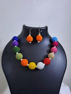 Crochet thread beads necklace set with matching earrings