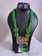 Handpainted fabric jewellery set with matching earrings