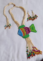 Multi colour thread fish pendant Jewellery. set with matching thread earrings