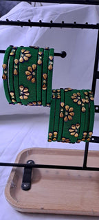 Green colour traditional thread kundan bangles with zari bangle box