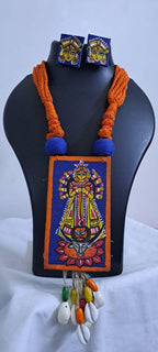 Handpainted fabric necklace set with earrings