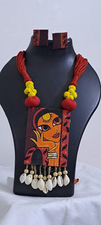Handpainted fabric necklace set with earrings