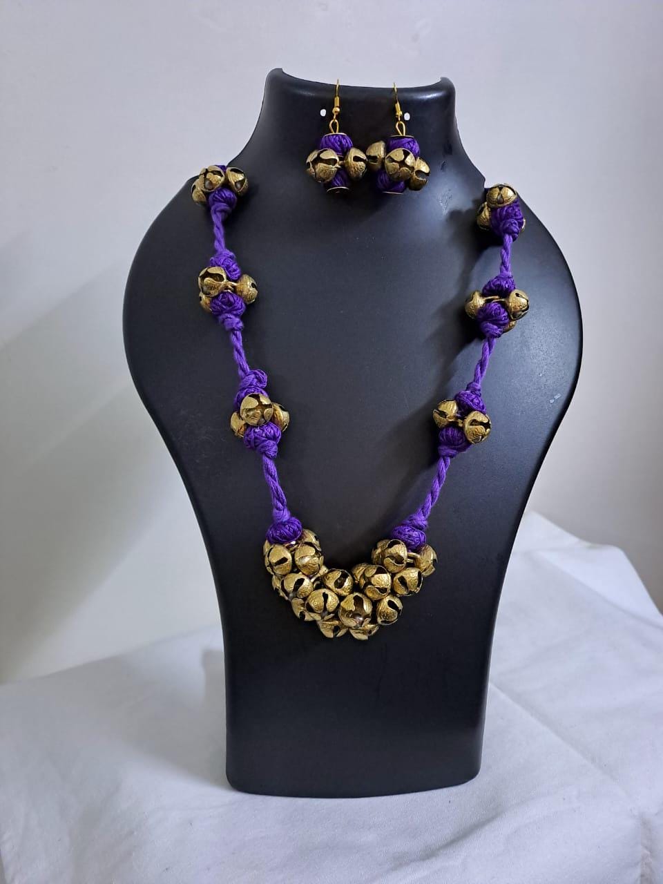 Elegant Thread necklace with trinkets n matching earrings