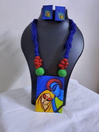 Handpainted fabric jewellery set with matching earrings