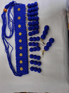 Blue braided choker necklace set with fringes and matching earrings