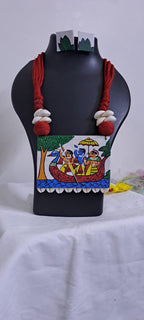Handpainted fabric necklace set with earrings