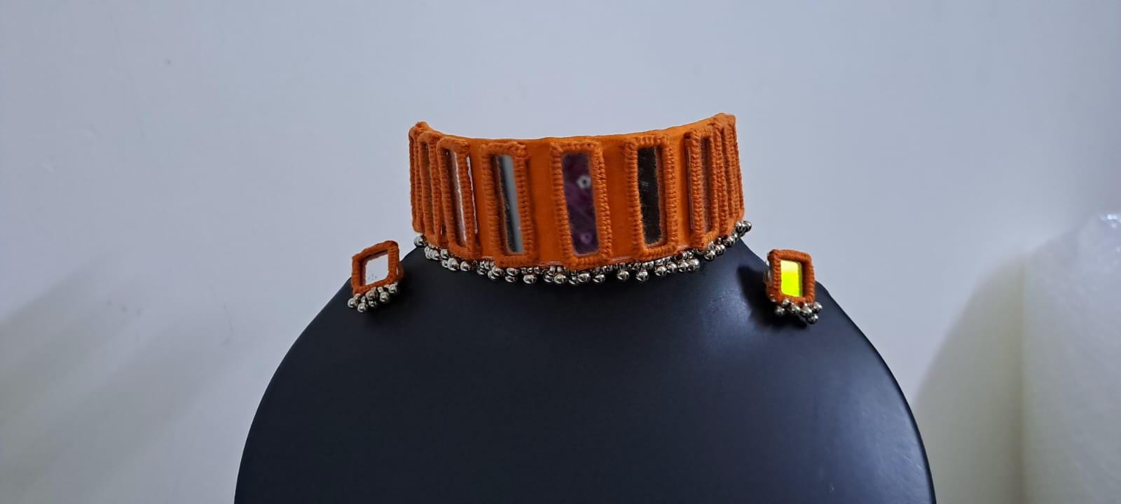 Kutchwork glasswork necklace set with matching earrings