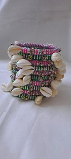 Pink and green colour traditional zari thread and kori bangles (set of 10 bangles)