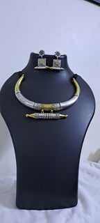 Exclusive silver oxidised hasuli set with matching earrings