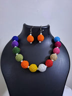 Crochet thread beads necklace set with matching earrings