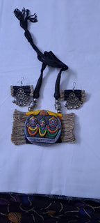 Terracotta Lord Jagannath pendant jute necklace set with matching earrings