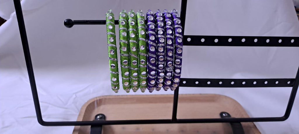 Purple and Green colour traditional kundan n gotta patti bangles with zari box  (set of 8 bangles)