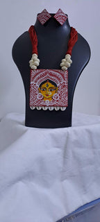 Handpainted fabric necklace set with earrings