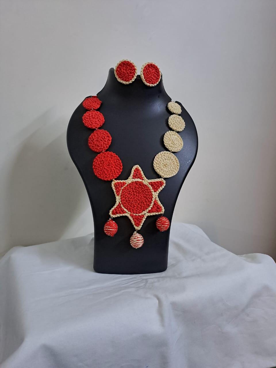 Handmade crochet jewellery set with star pendant n matching earrings