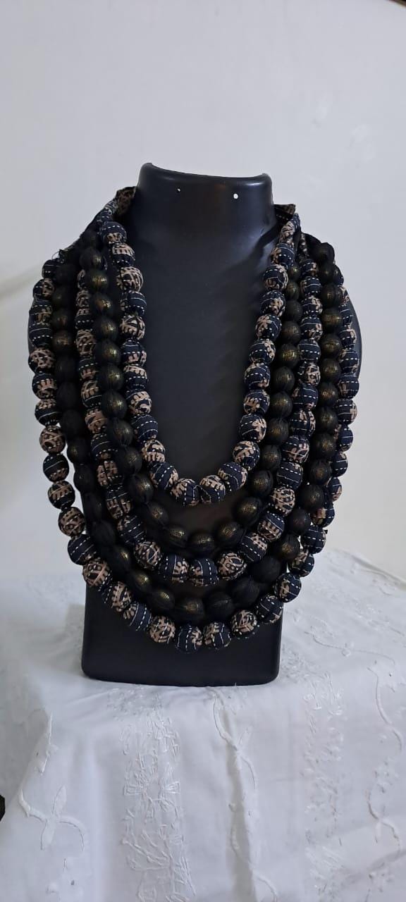 Exclusive multi-layered grey fabric necklace