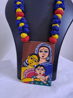 Handpainted fabric jewellery set with matching earrings