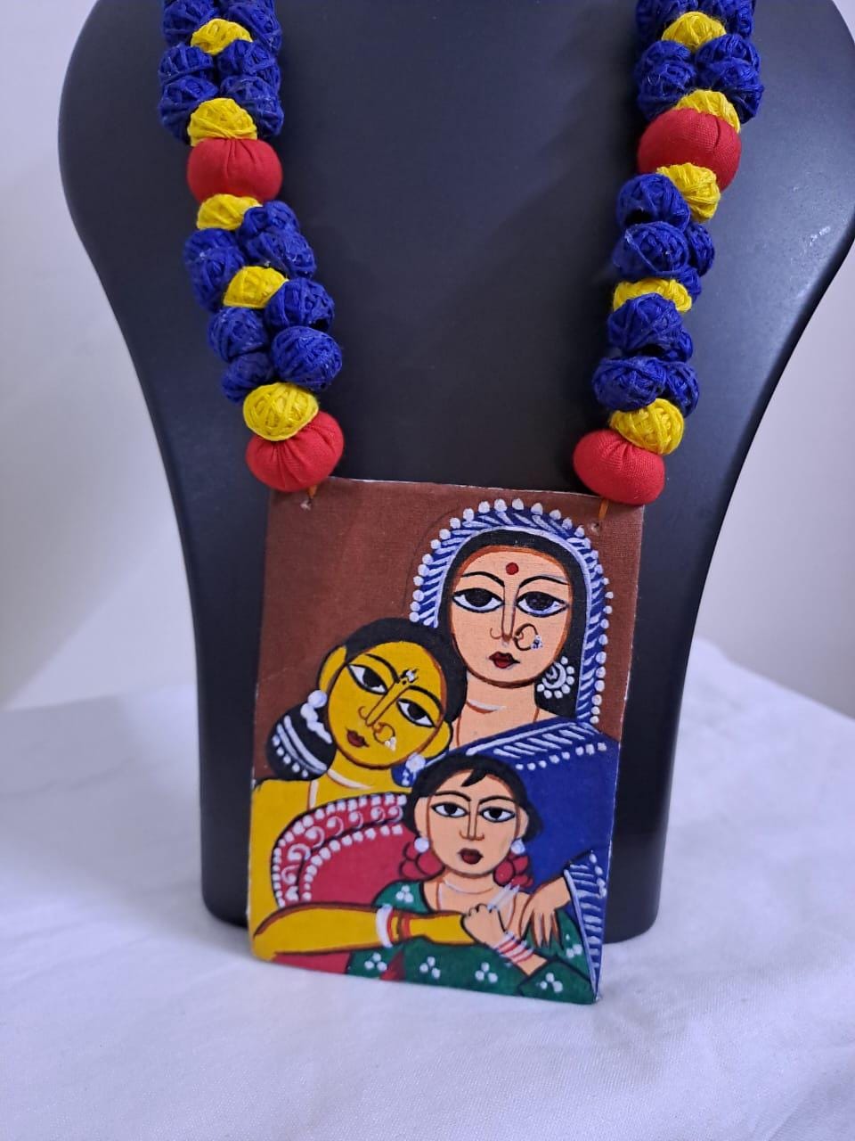 Handpainted fabric jewellery set with matching earrings