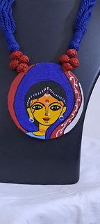 Handpainted fabric necklace set with earrings