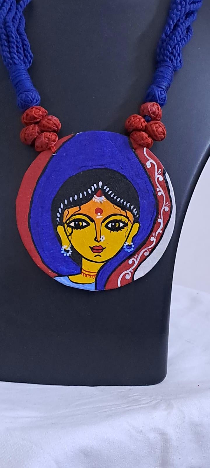 Handpainted fabric necklace set with earrings